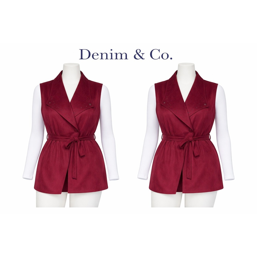 Denim & Co Womens 3X Faux Suede Vest Stud Detail Removable‎ Belt Wine A235206